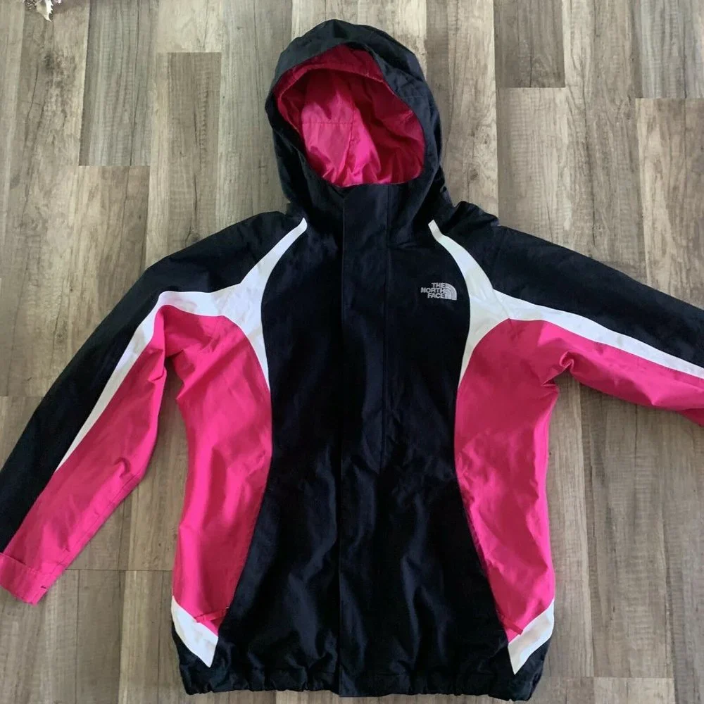 The North Face Girls Black and Pink Windbreaker Hyvent Jacket Size L 14/…